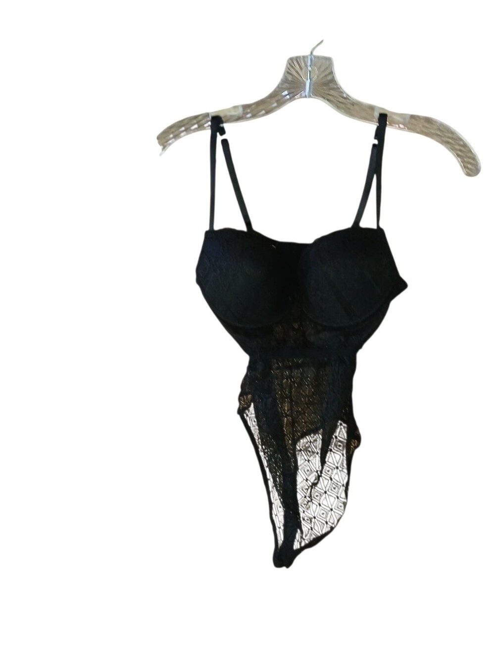 Sophie B. Black Lace Underwire Thong Teddie Size Small